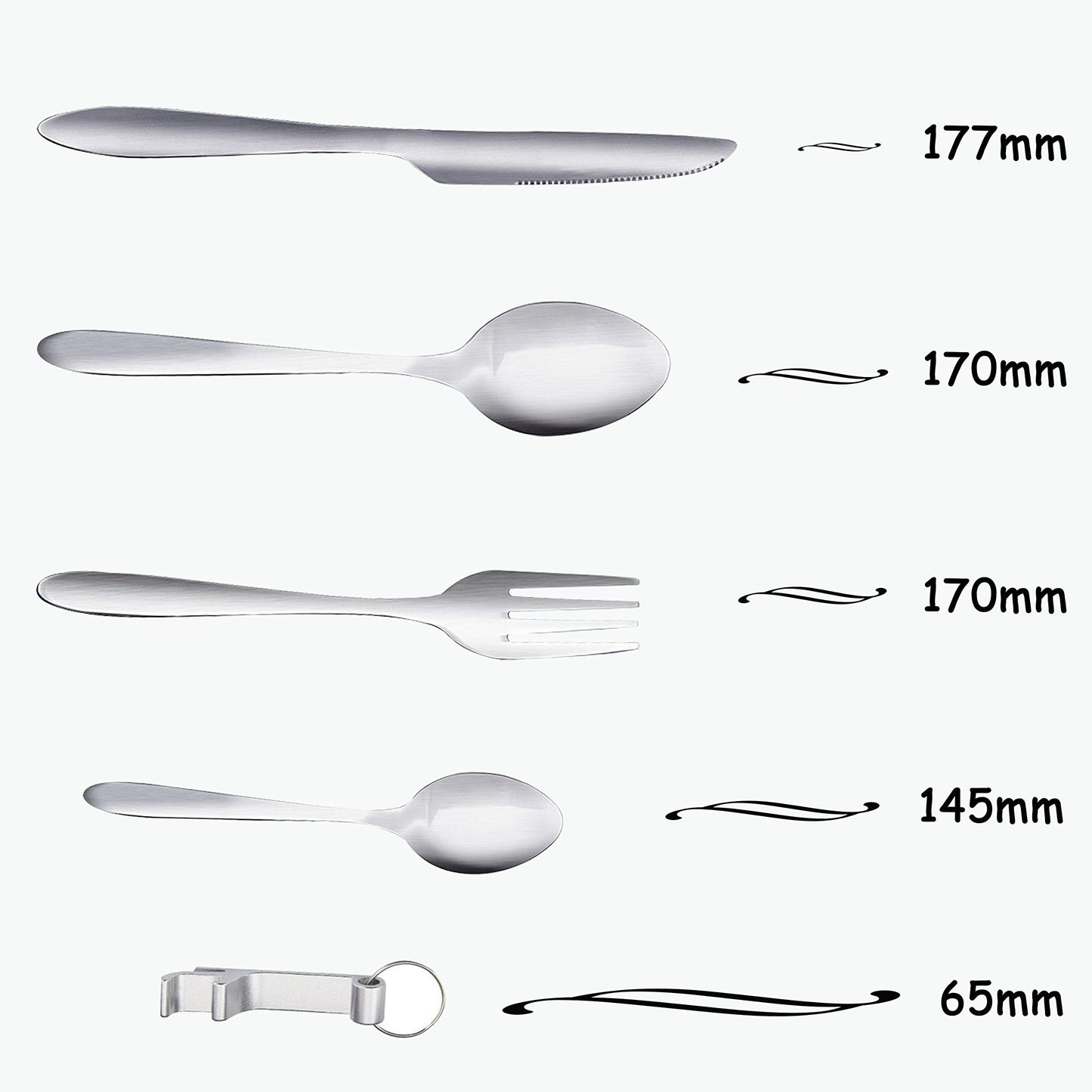 ZKSM Camping Cutlery Set Stainless Steel Flatware Set with Knife, Fork, Spoon, Tea Spoon, Bottle Opener Portable Utensils for Travel Camping Include Storage Bag（5 pcs）