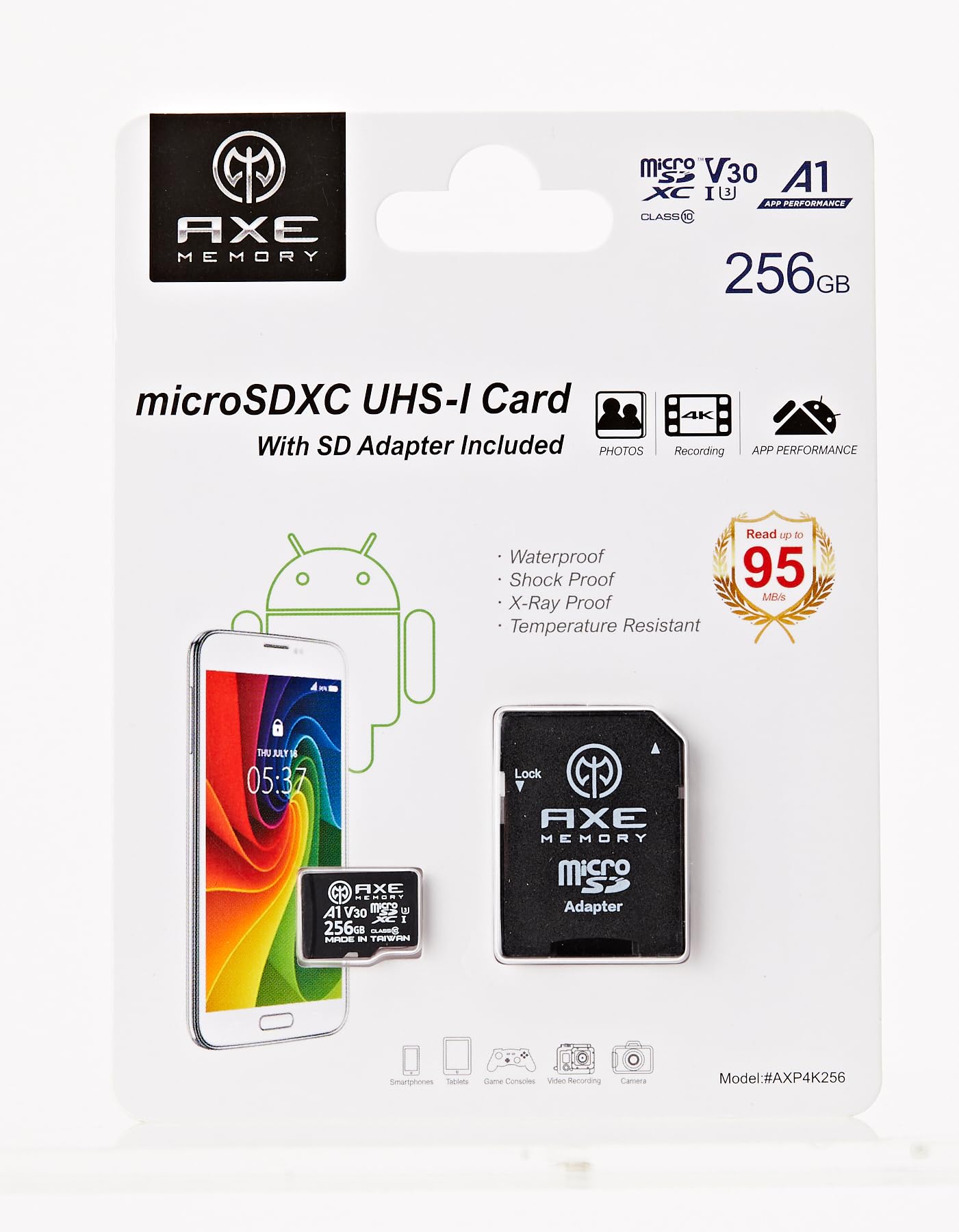 AXE MEMORY 256GB Micro SD Card 4K Ultra HD Video High Speed MicroSDXC Up To 95MB/S A1 V30 UHS-I U3 MicroSD, A1 High Speed, Black 256 GB