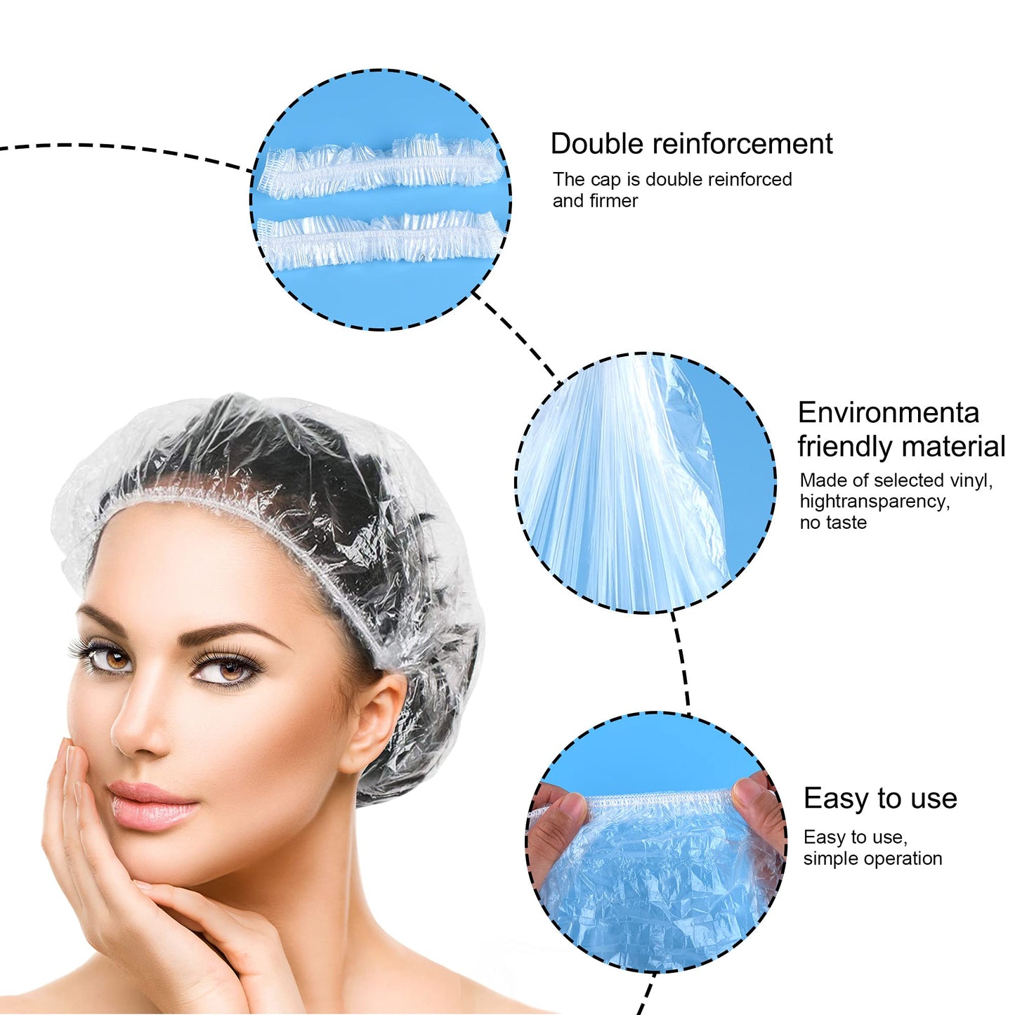 TUPARKA 120 Pcs Disposable Shower Caps Plastic Elastic Bath Cap for Home Use Hotel Spa and Hair Salon Supplies