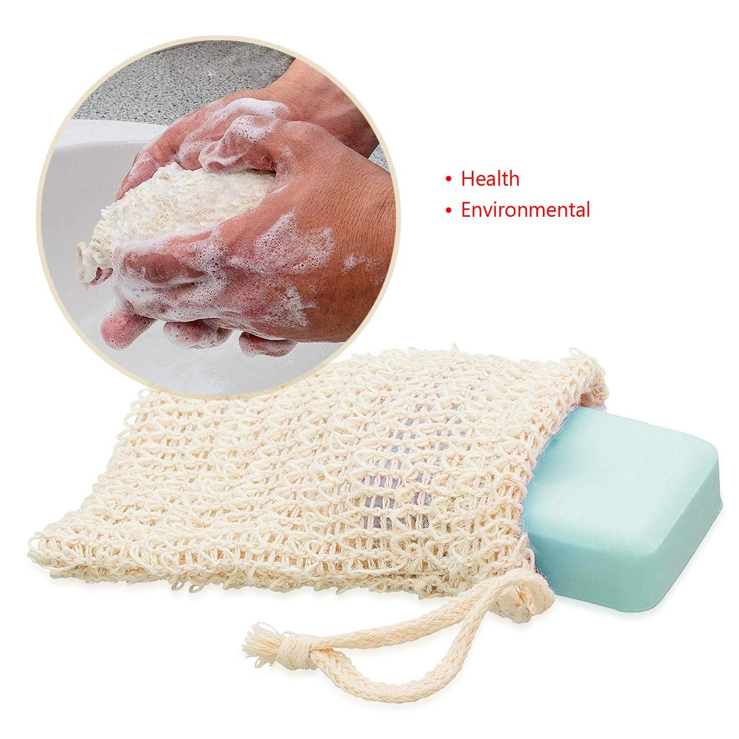 2 Packs Bamboo Fiber Exfoliating Gloves and 3 Pack Natural Sisal Soap Bags - for Foaming & Save Soaps and Shower Massage Mitts for Scrub and Remove Exfoliate