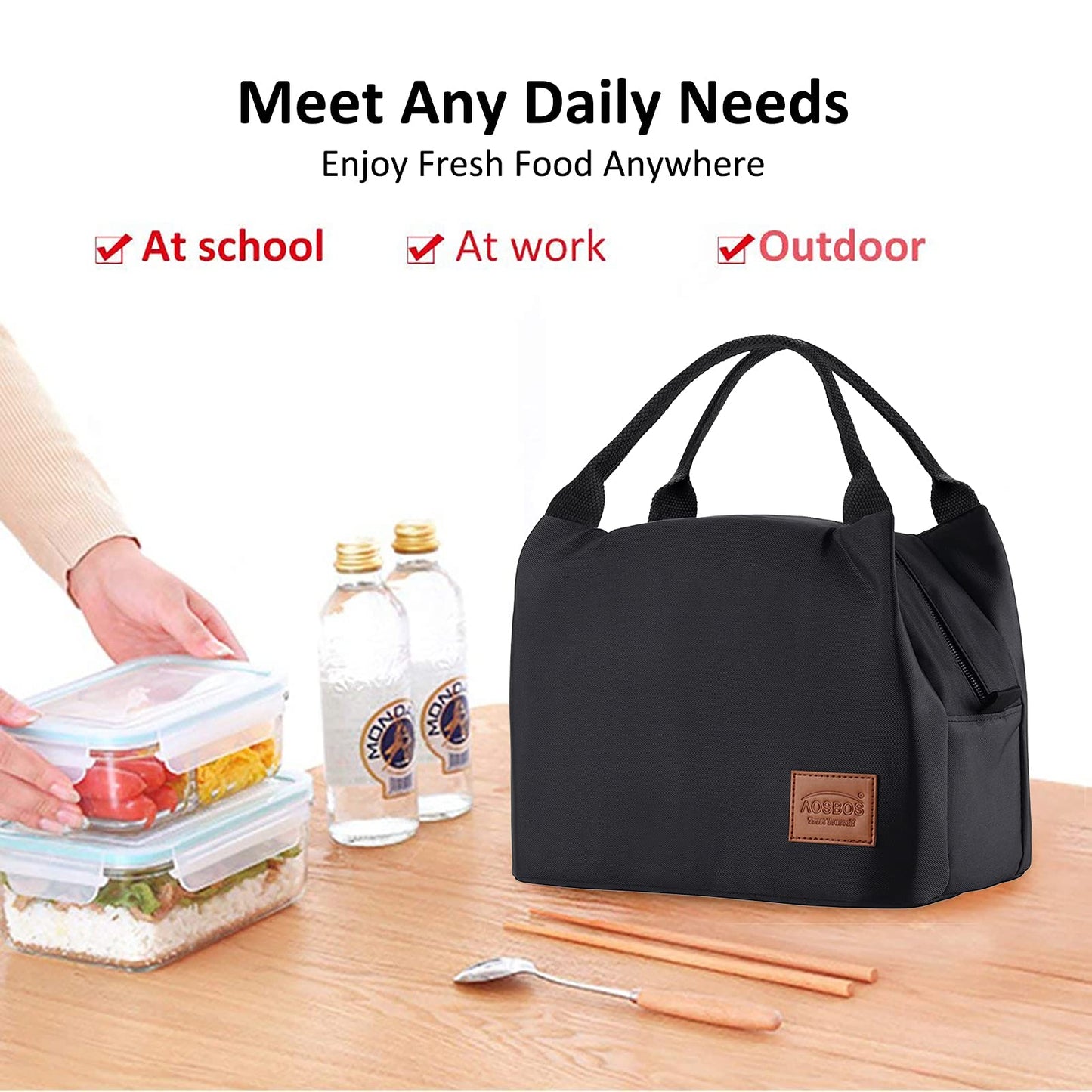 Aosbos Lunch Bag Insulated Lunch Bags for Women Water-Resistant Thermal Lunch Tote Bag Small Cool Bag Lunch Box for Men Ladies Girls Kids Adults Work Office School Picnic Outdoor (8.5L, Black) A-black