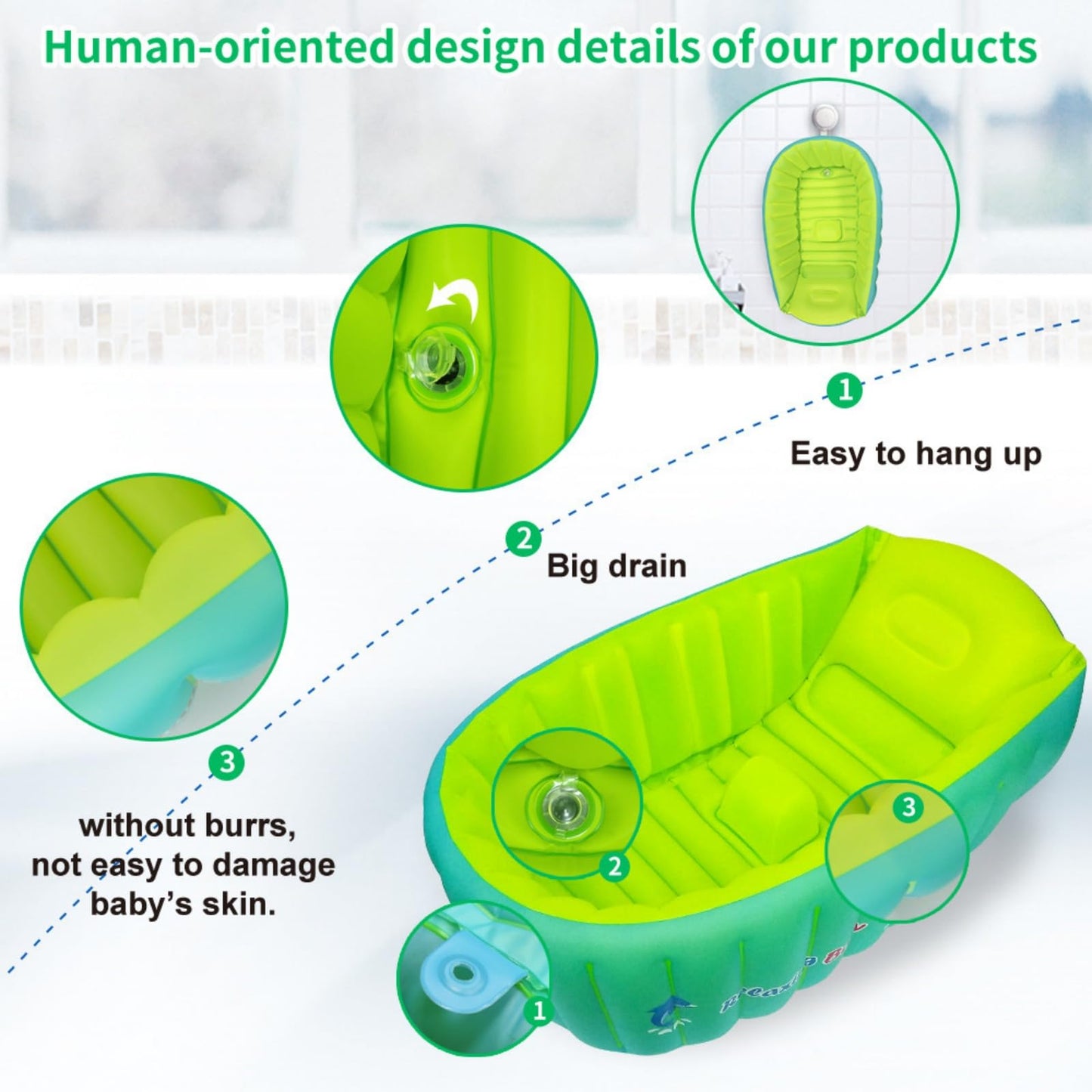 YAAVAAW Inflatable Baby Bathtub,Infant Shower Tub Anti-Slip Shower Basin,Toddler Bathing Seat Mini Swimming Pool Foldable Travel Bath Tub Shower Basin with Soft Cushion Central Seat(for 0-3 Years)