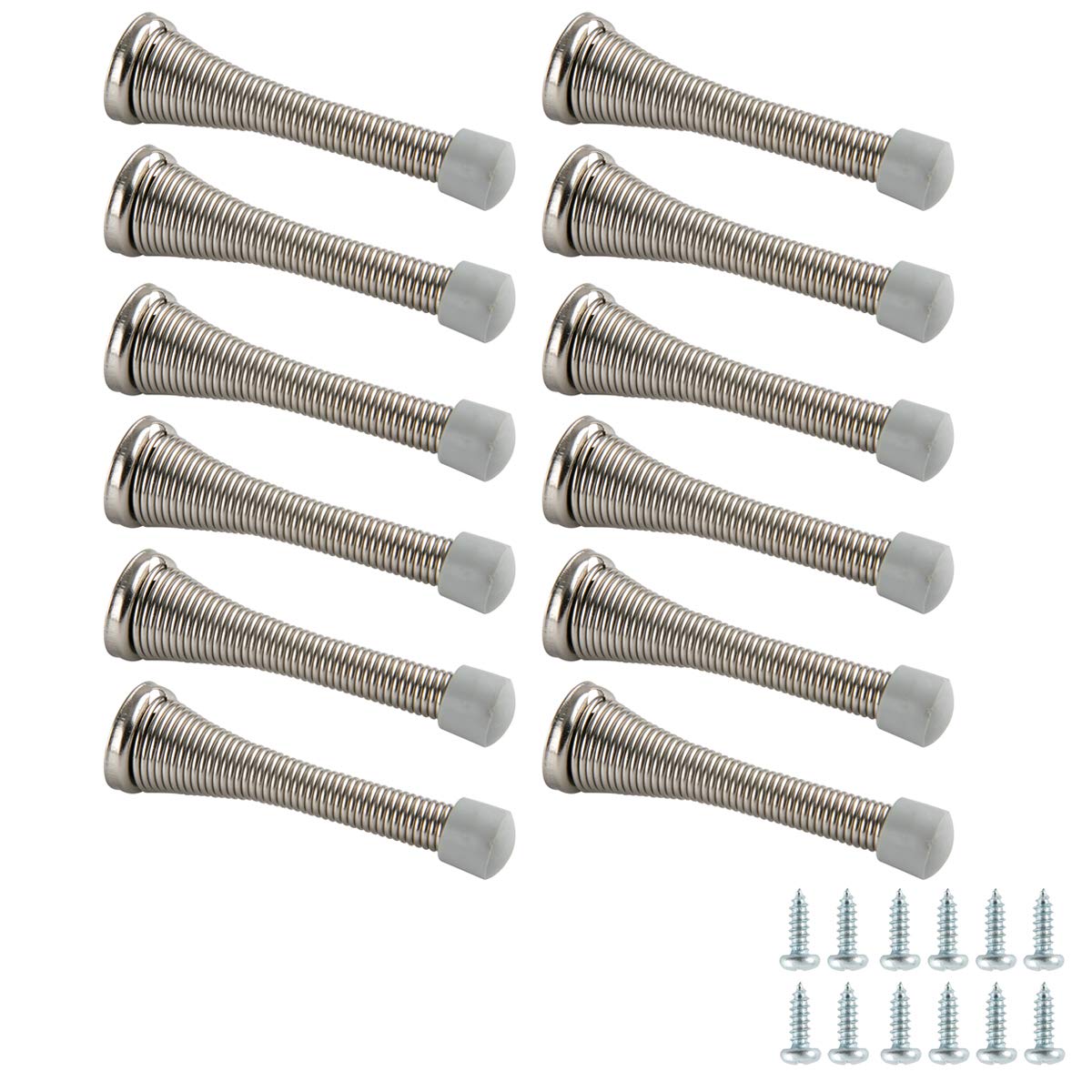 Amazon Basics Spring Door Stop, 12-Pack, Brushed Nickel