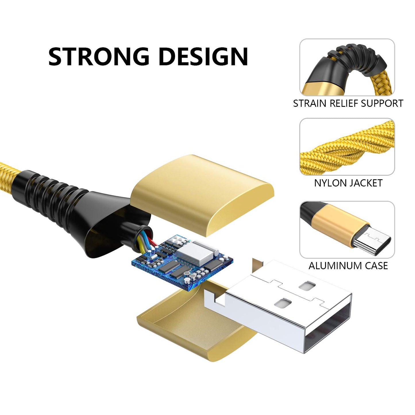 USB C Cable,Type C Cable 2M 2Pack Fast Charging Cable Nylon USB C Charger Lead for Samsung S20 Fe Plus S21 S8 S9 S10 A11 A12 A41 A42 A51 A52 A71 A20e A21s,Huawei P20 Lite P30 P40 P10 P9,Xiaomi 9,Sony 2M+2M Gold