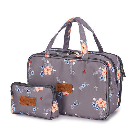 Travel Toiletry Bag for Women Makeup Bags with Small Cosmetic Pouches for Women Girls Water-Resistant (Gray Floral/Makeup Bag Set) Gray Floral / Makeup Bag Set