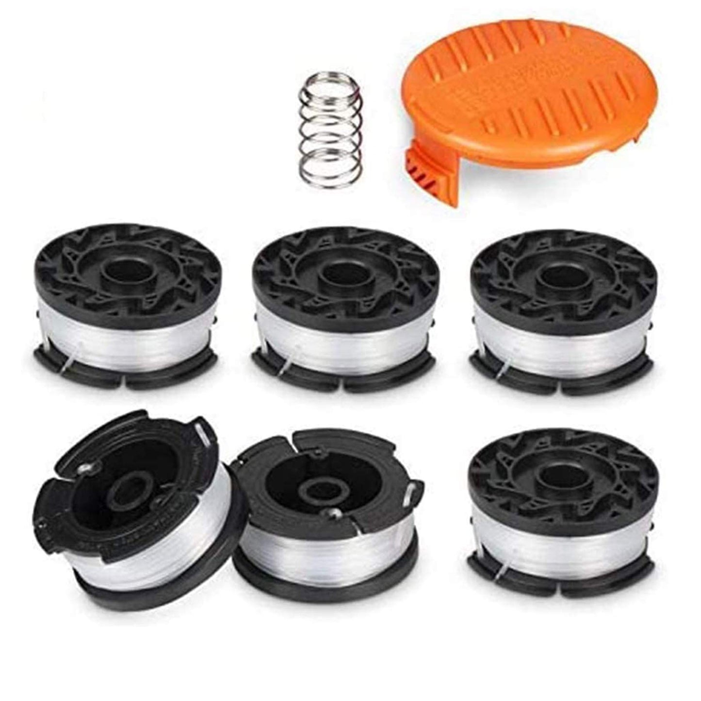 A6481 Line String Trimmer Replacement Spool,30ft 0.065" for Black+Decker String Trimmers, Replacement Auto Feed Spool,Compatible with Black & Decker AF-100(8 Pack(6 Spools+1 Cap+1 Spring)) 6 Spools+1 Cap+1 Spring