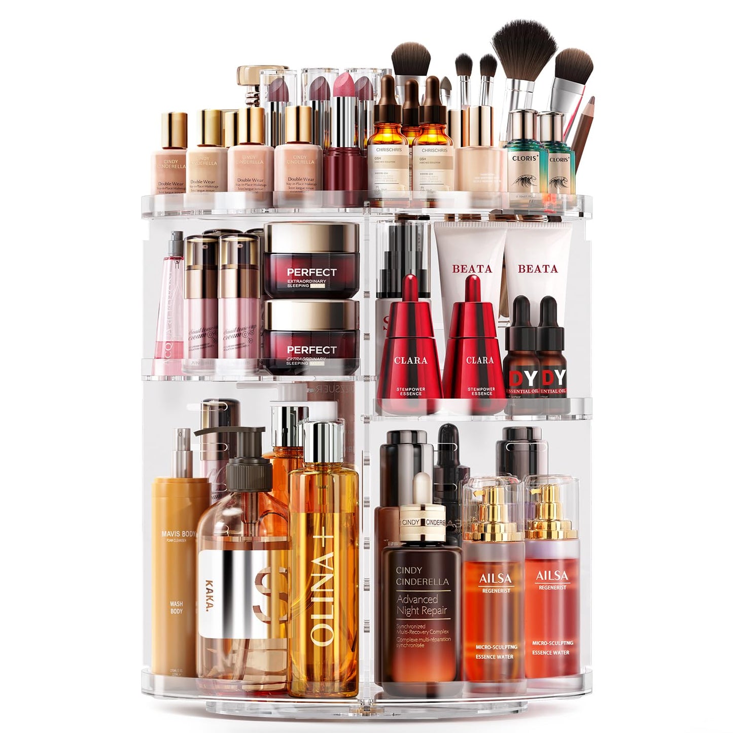 Auxmir Makeup Organsier, 9 Adjustable Layers Cosmetic Organiser with 360 Degree Rotating, Large Capacity Revolving Makeup Storage on Stand Spinning in Vanity Table, Bedroom, Bathroom Clear