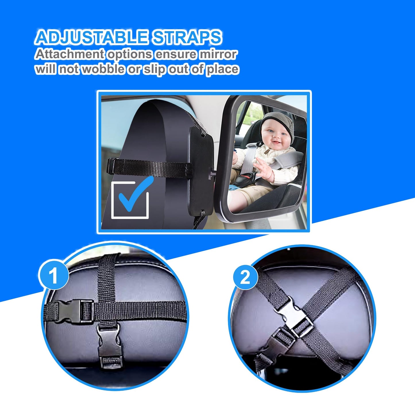 ZYBUX - Back Seat Baby Mirror Peace of Mind to Keep an Eye on Baby in a Rear Facing Child seat - Premium Black Frame - Safest Shatterproof