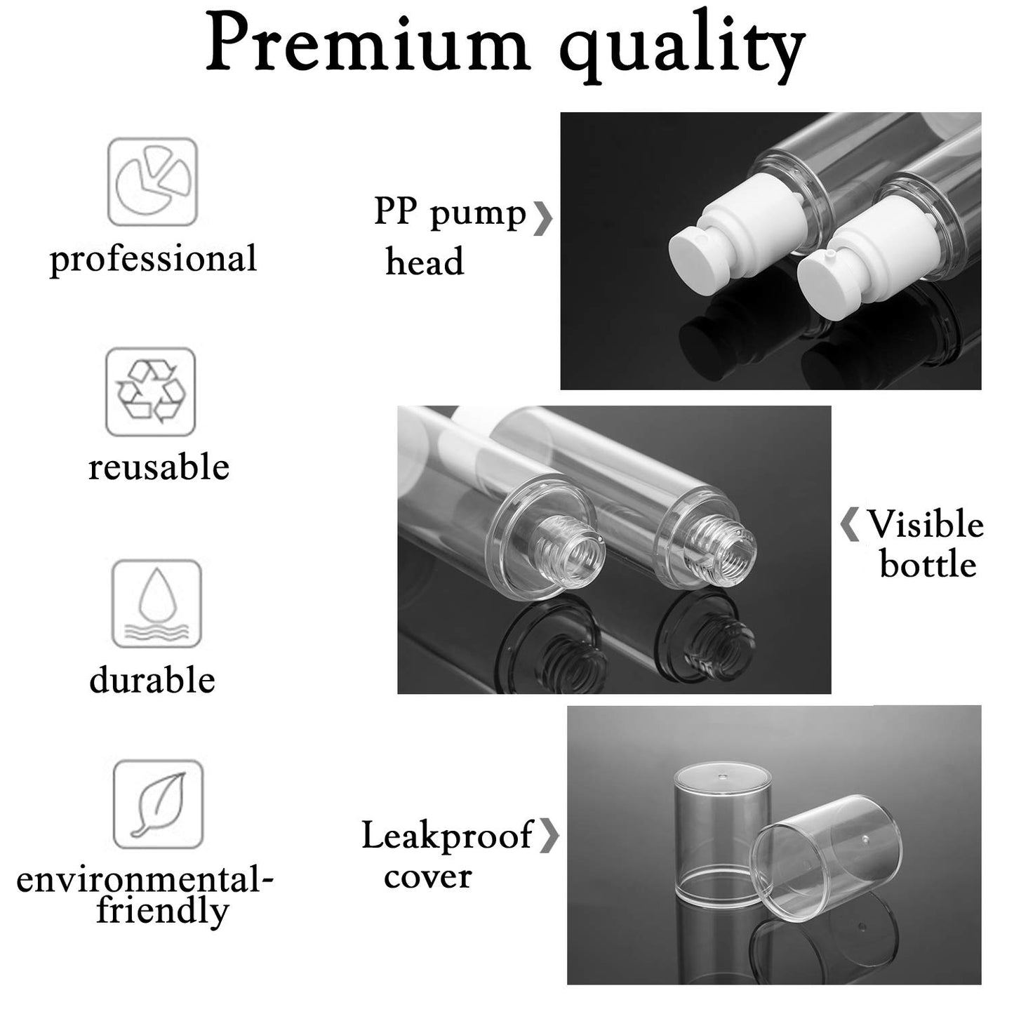 Alledomain 6Pcs Airless Pump Bottle | Refillable Empty Clear Travel Lotion Pump Containers/Vacuum Press Pump Bottles for Foundation, Essence, Lotion (30ml)