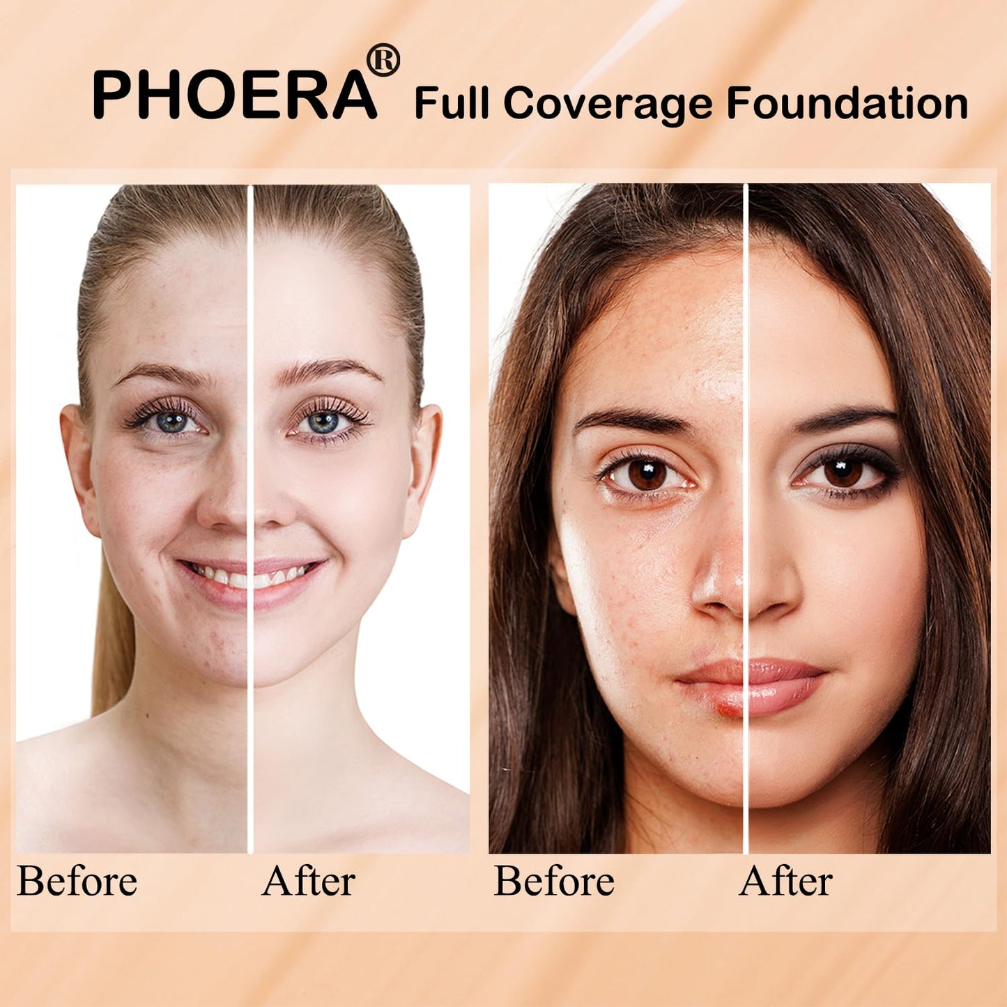 2 PCS PHOERA Foundation Full Coverage Foundation PHOERA Primer,Kabuki Makeup Brushes Foundation Brush Powder Brush,5 Makeup Sponge,30ml PHOERA Matte Oil Control Concealer (102 Nude +104 Buff Beige) 340 g (Pack of 1) 102 Nude +104 Buff Beige