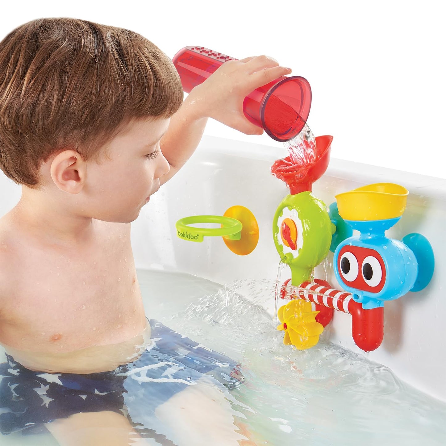 Yookidoo Baby Toddler Bath Toy - Spin 'N' Sprinkle Water Lab with Spinning Gears & Rotating Googly Eyes - Mold Free Suction Cups Attach to Any Tub or Shower(1 2 3 Years Old)- Great Gift for Kids Colorful