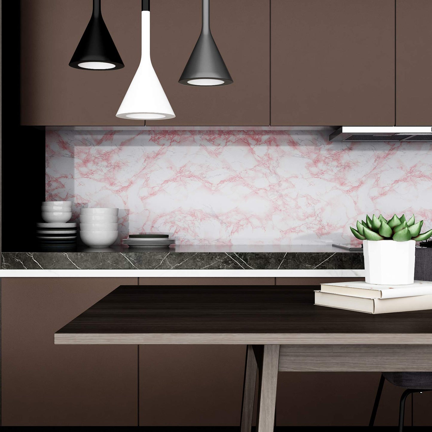 VEELIKE Marble Wallpaper Sticky Back Plastic Roll 40cm x 300cm Granite Washable Wallpaper Oilproof White and Pink Self Adhesive Contact Paper Vinyl Film for Worktop Drawer Table 40W x 300L cm