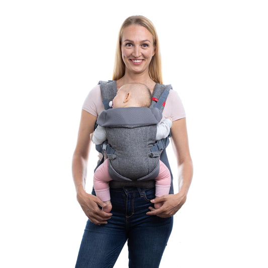 YOU+ME 4-in-1 Baby Carrier Newborn to Toddler - All Positions Baby Carriers from Newborn - Front & Back Carry Baby Carriers - Includes 2-in-1 Bandana Bib - Baby Holder for 8-32 lbs (Grey Mesh) Grey Mesh