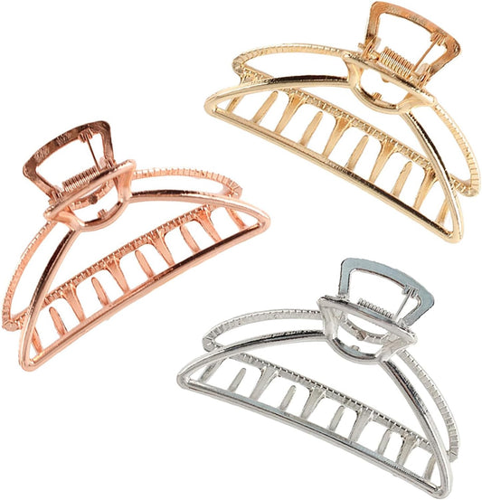 VinBee Claw Clips - Claw Clips for Women Thick Hair - Metal Hair Clips Strong Hold - Lightweight and Non-slip for Thick Thin Hair, Curly Hair and Short Hair - Gold, Silver, Rose Gold 3 Pcs Metal Claw Clip