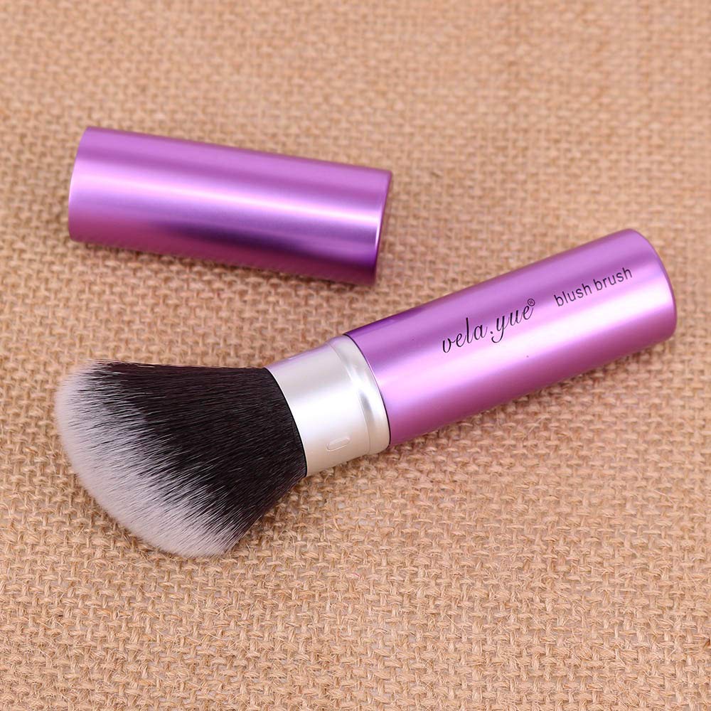 Vela.Yue Retractable Blush Brush Angled Face Powder Bronzer Travel Kabuki Makeup Brushes Angled Blush