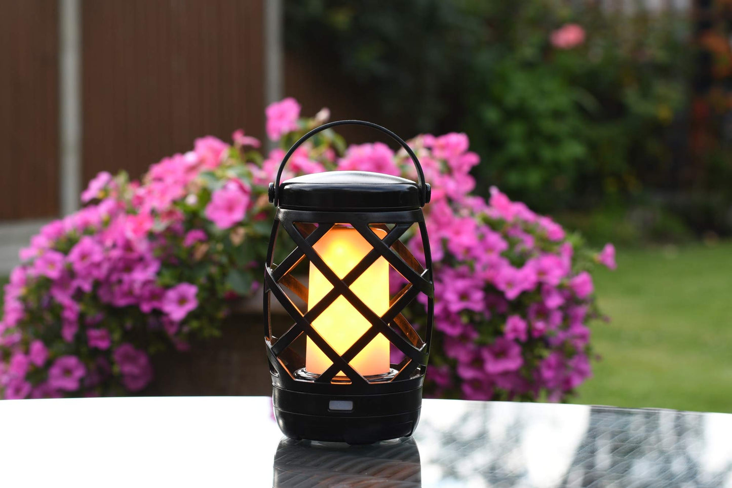 Auraglow Battery Operated Flickering Flame Outdoor Garden Hanging Gazebo Light LED Camping Lantern Table Lamp with Timer