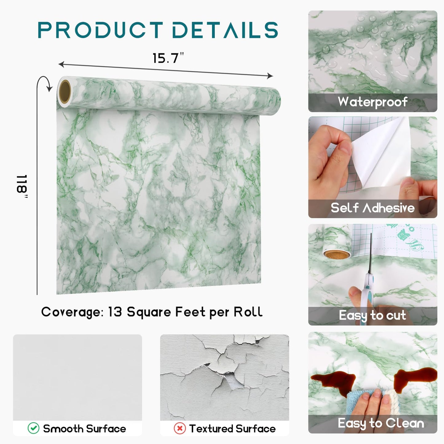 VEELIKE Marble Wallpaper Vinyl Kitchen Worktop Covering Self Adhesive Sticky Back Plastic Roll 40cm x 300cm Contact Paper Washable Wallpaper for Kitchen Bedroom Dining Room 60 x 40 cm