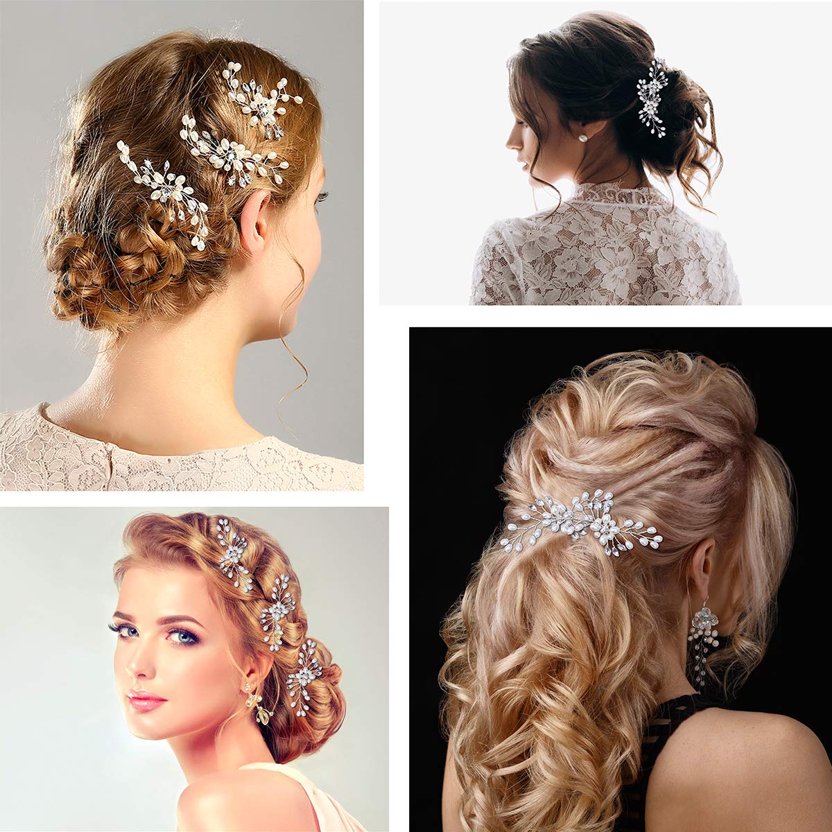 4pcs Bridal Hair Pins Pearl Rhinestone Hair Clips Jewel Hair Accessories for Wedding Prom Headpiece