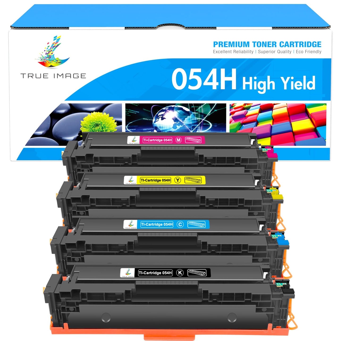 TRUE IMAGE Compatible 054 054H Toner Cartridge Replacement for Canon 054 054H Toner for Canon Color ImageCLASS MF644Cdw MF642Cdw LBP622Cdw MF641Cw Printer Toner (Black Cyan Magenta Yellow, 4-Pack) *Multi-coloured/