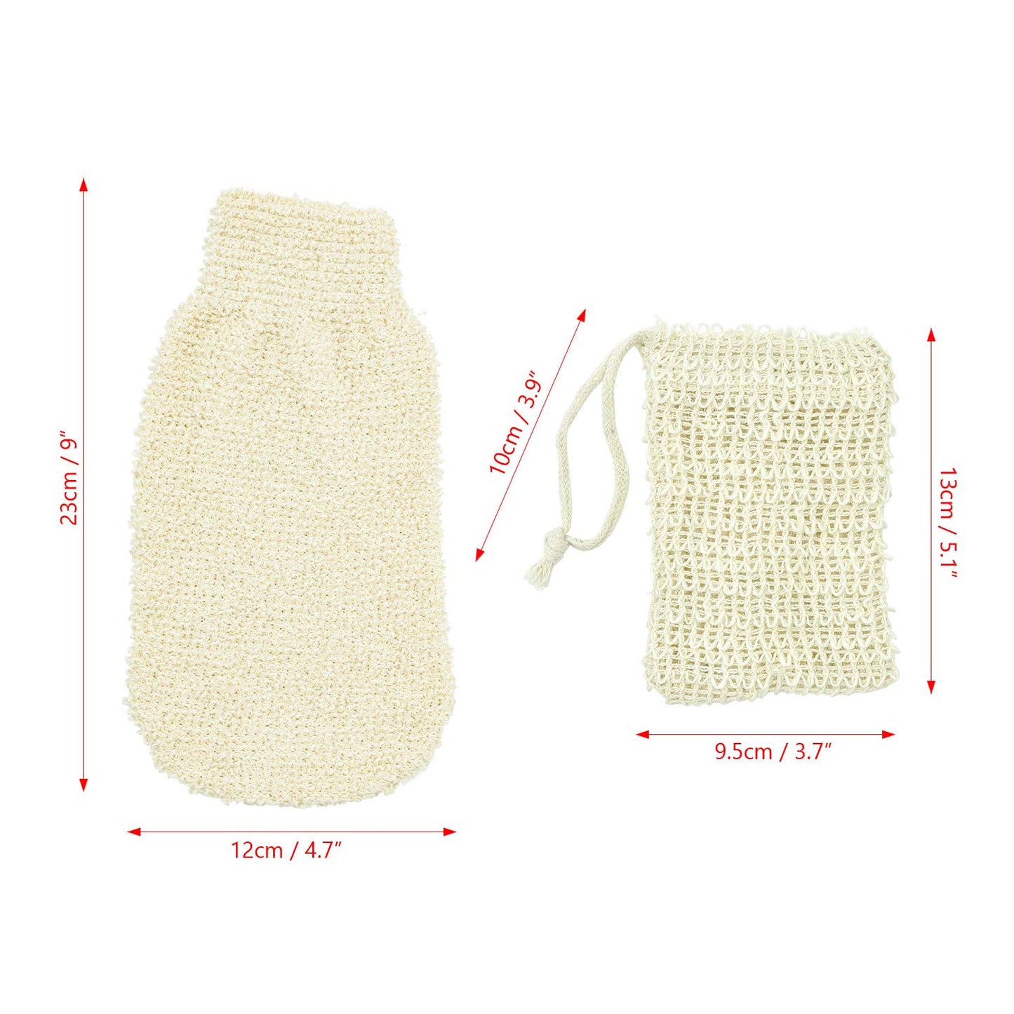 2 Packs Bamboo Fiber Exfoliating Gloves and 3 Pack Natural Sisal Soap Bags - for Foaming & Save Soaps and Shower Massage Mitts for Scrub and Remove Exfoliate