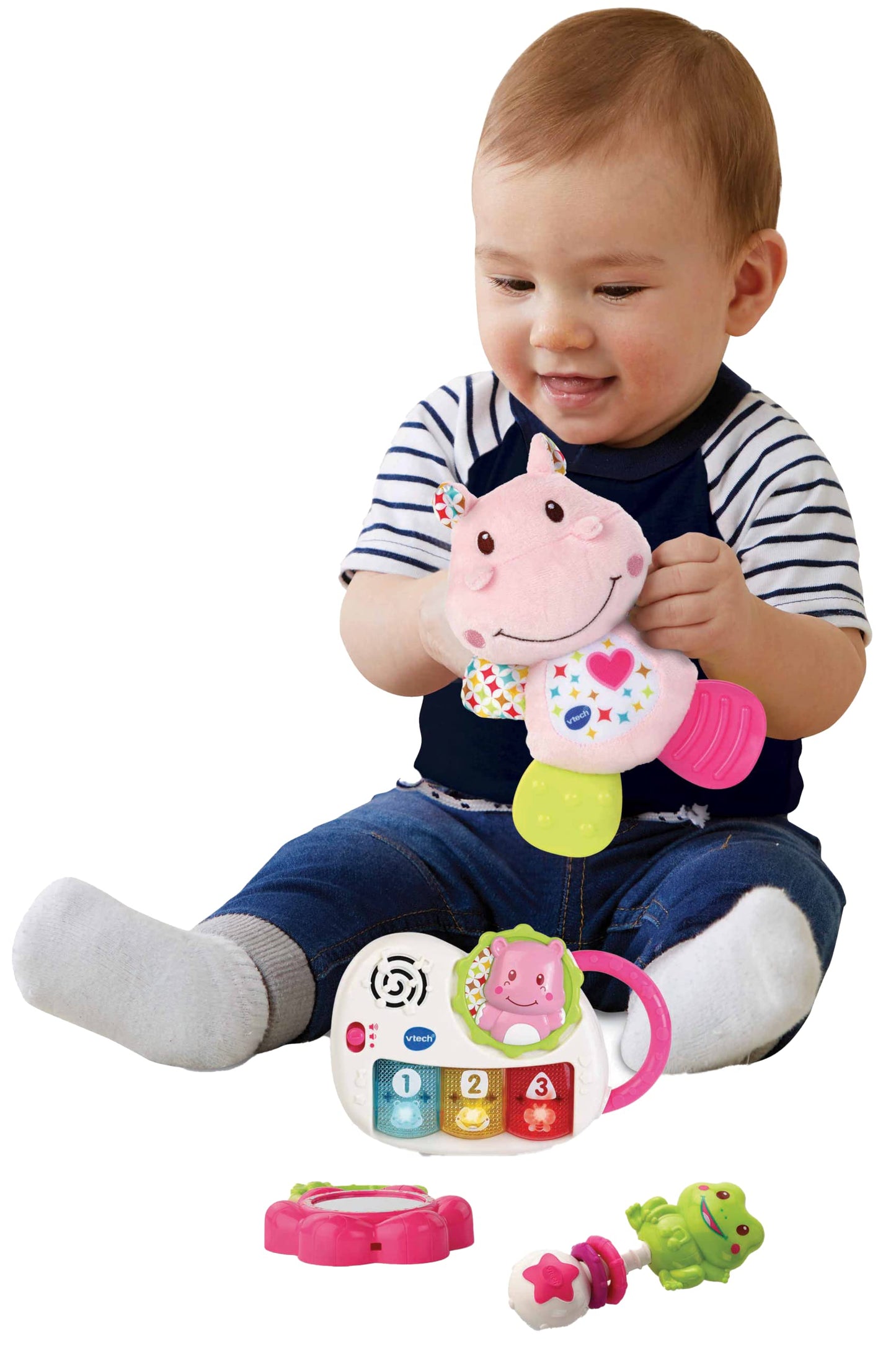 VTech My First Gift Set New Baby Gifts | Newborn Baby Toys Including Hippo Animal Plush, Baby Teether, | 0, 6, 12 Months + for Boys & Girls, Pink, English Version,Box size: 40 x 30.5 x 7.8cm Single My First Gift Set Pink