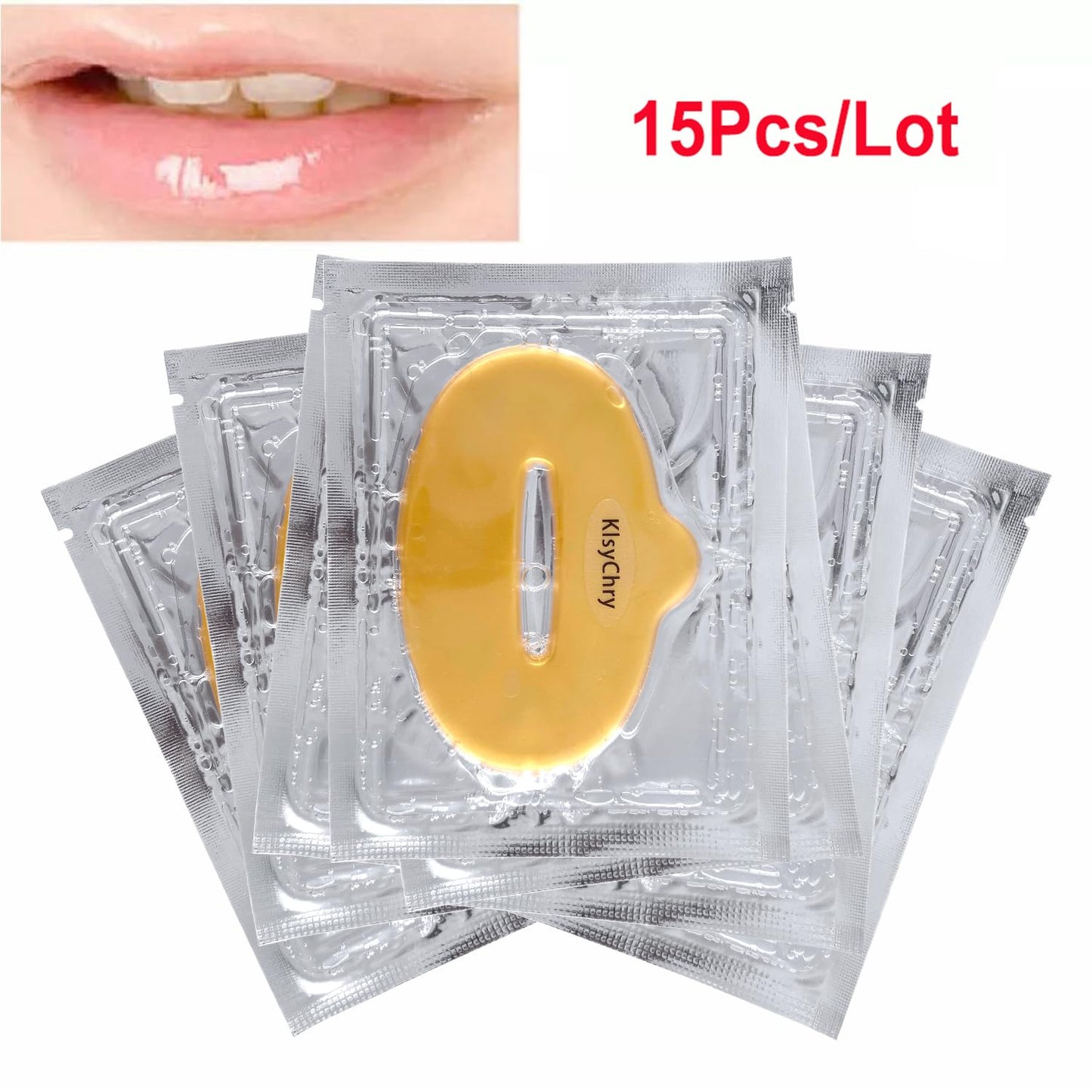 15 Pcs Crystal 24K Gold Bio Collagen Gel Lip Pad Mask For Moisturizing, Anti-Wrinkle, Anti-Aging, Nourishing & Hydrating Lips