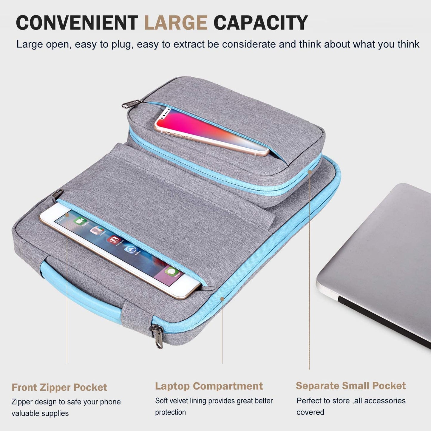 Voova Laptop Sleeve Case 13 13.3 14 Inch with Detachable Accessories Organiser Pouch,360° Protective Computer Bag Cover for MacBook Air 13 M1/M2 2020-2022,MacBook Pro 13/14,Chromebook 14,Light-grey 13-14 Inch(34x26x3cm) Light Grey