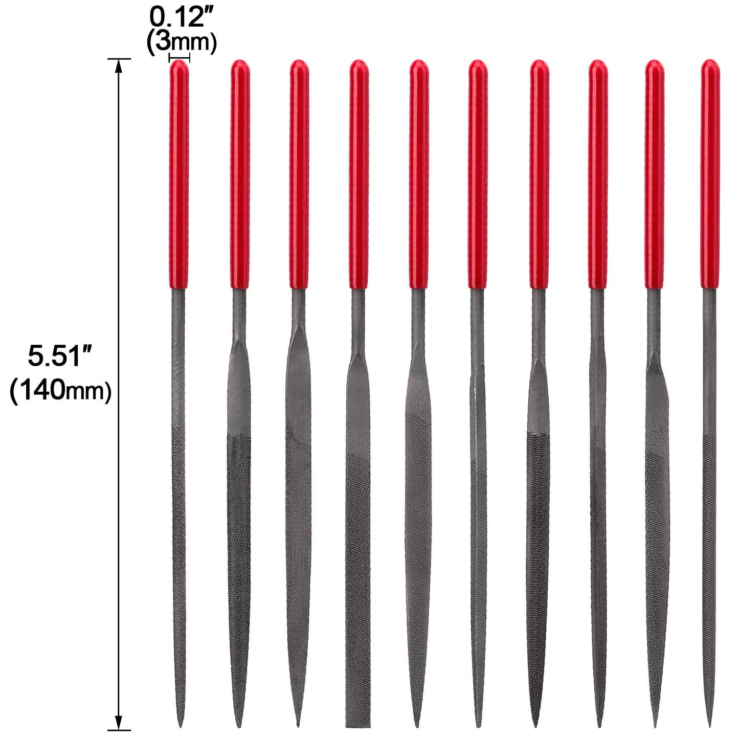 ANCRIS 10 Pack Needle File Sets Diamond Needle File Set Fine-Toothed Metal File Set Hardened Round Sharped Taper for Jewellery Fine Cut Wax Steel Wood Carving