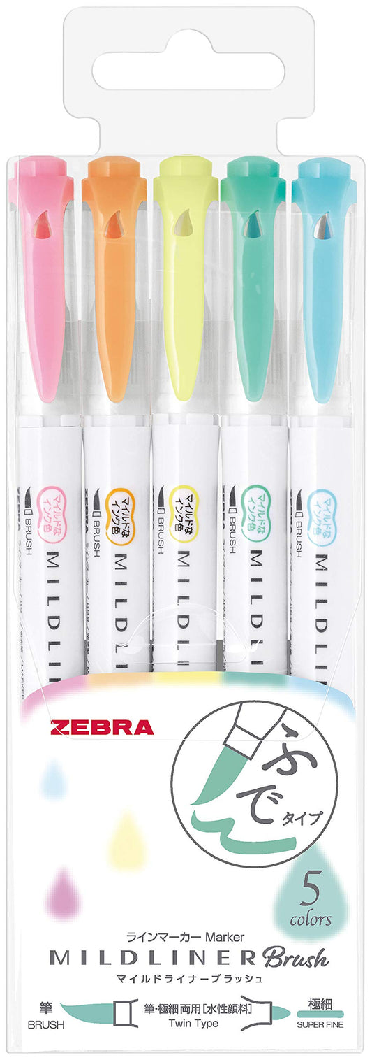 ZEBRA Highlighter Mildliner Brush Honnori fluorescence color 5 Colors Set, WFT8-5C