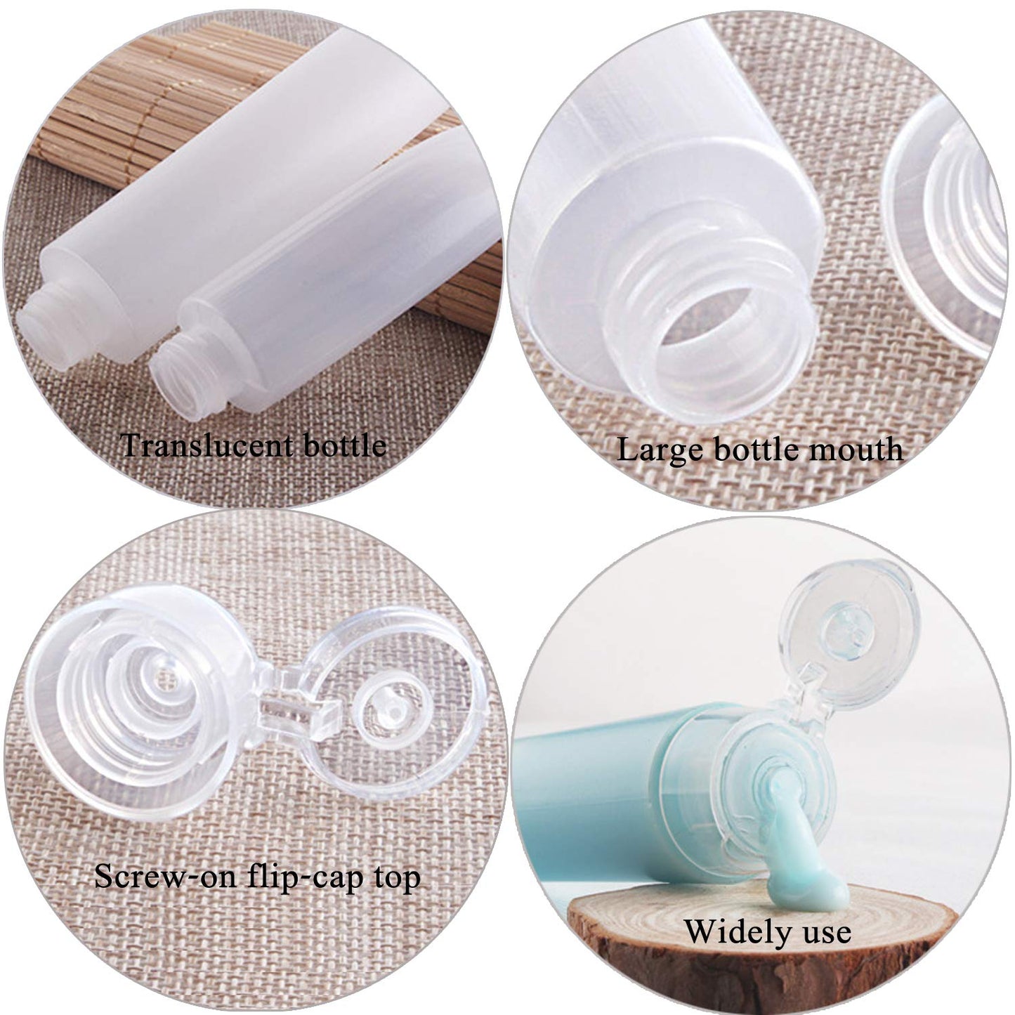 Yalbdopo 6Pcs 50ml Clear Plastic Travel Bottles Empty Transparent Refillable Cosmetic Containers with Flip Caps for Shampoo, Conditioner, Lotion, Toiletries - Includes Funnels & Labels