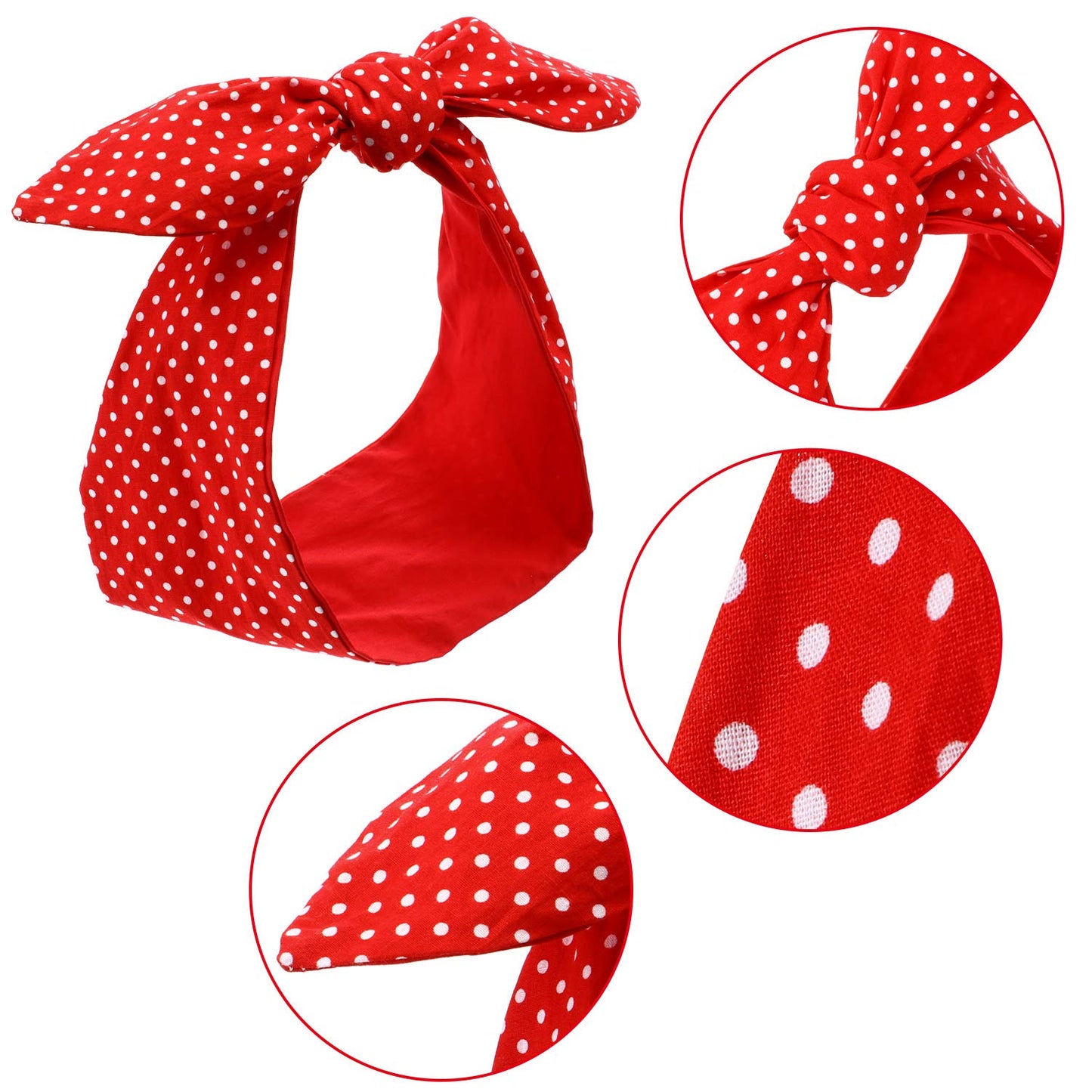 2 Pieces Head Scarf for Women Retro 1940s Head Scarf Bandana Headband Red Black Boho Bow Headbands Vintage Rabbit Ear Hairband Girls Hair Accessories (Lovely Dot) Polka Dot Design