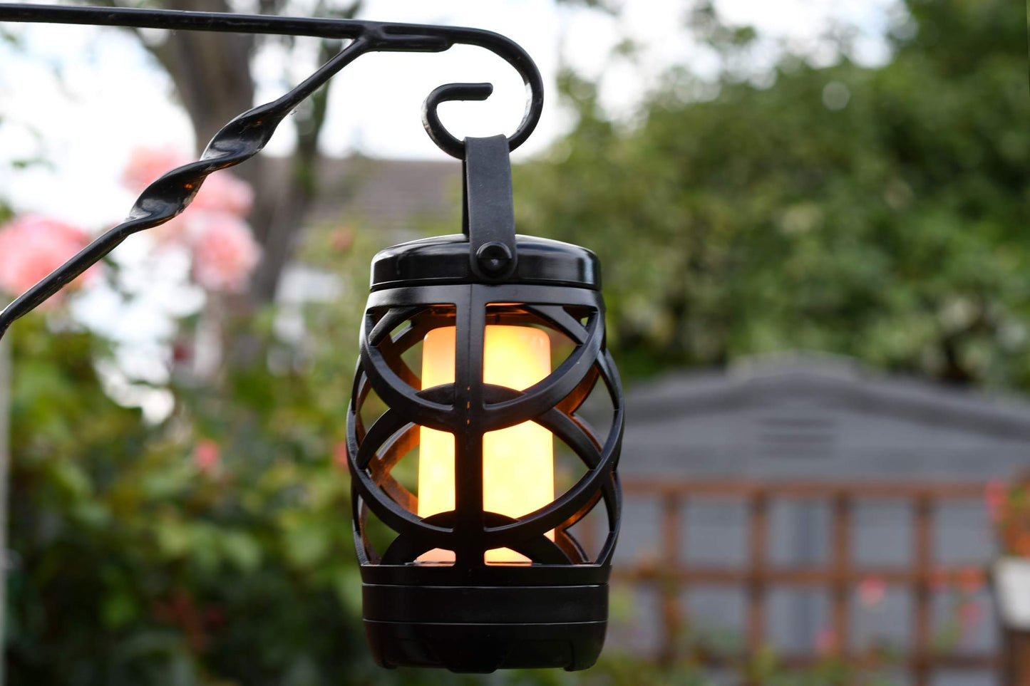 Auraglow Battery Operated Flickering Flame Outdoor Garden Hanging Gazebo Light LED Camping Lantern Table Lamp with Timer