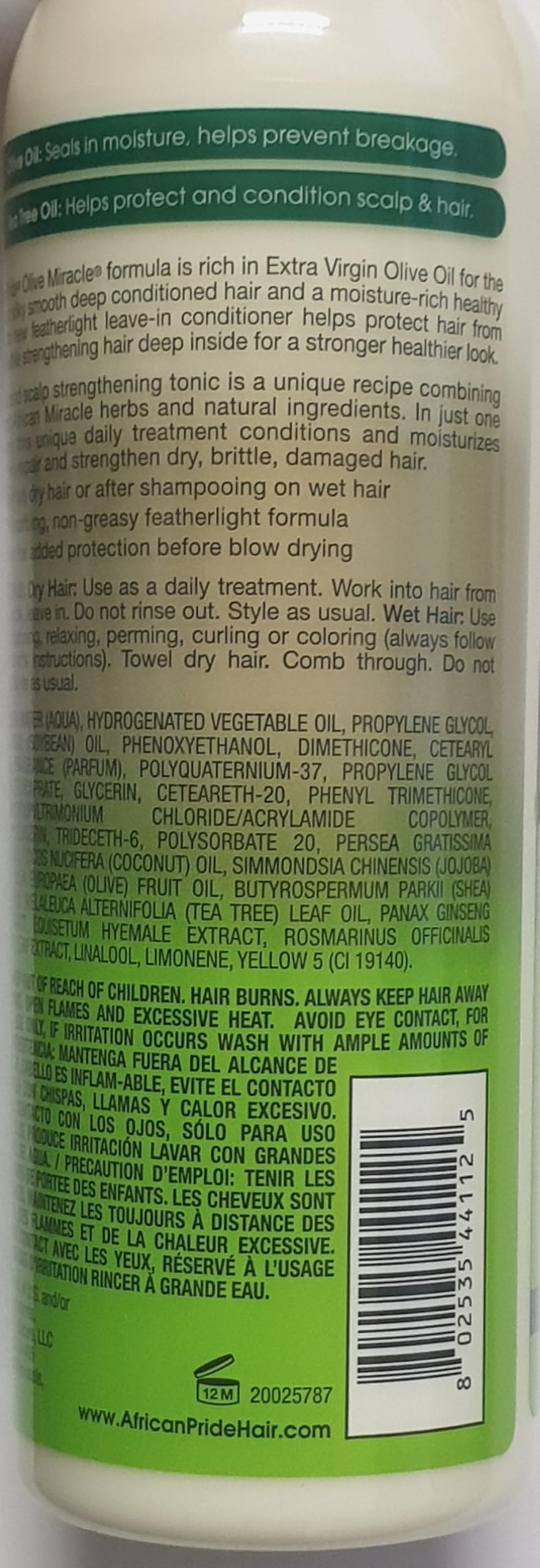 African Pride Olive Miracle Anti-Breakage DUO BUNDLE | 2 in 1 Shampoo and Conditioner 355ml/12oz | Leave-In Conditioner 355ml/12oz