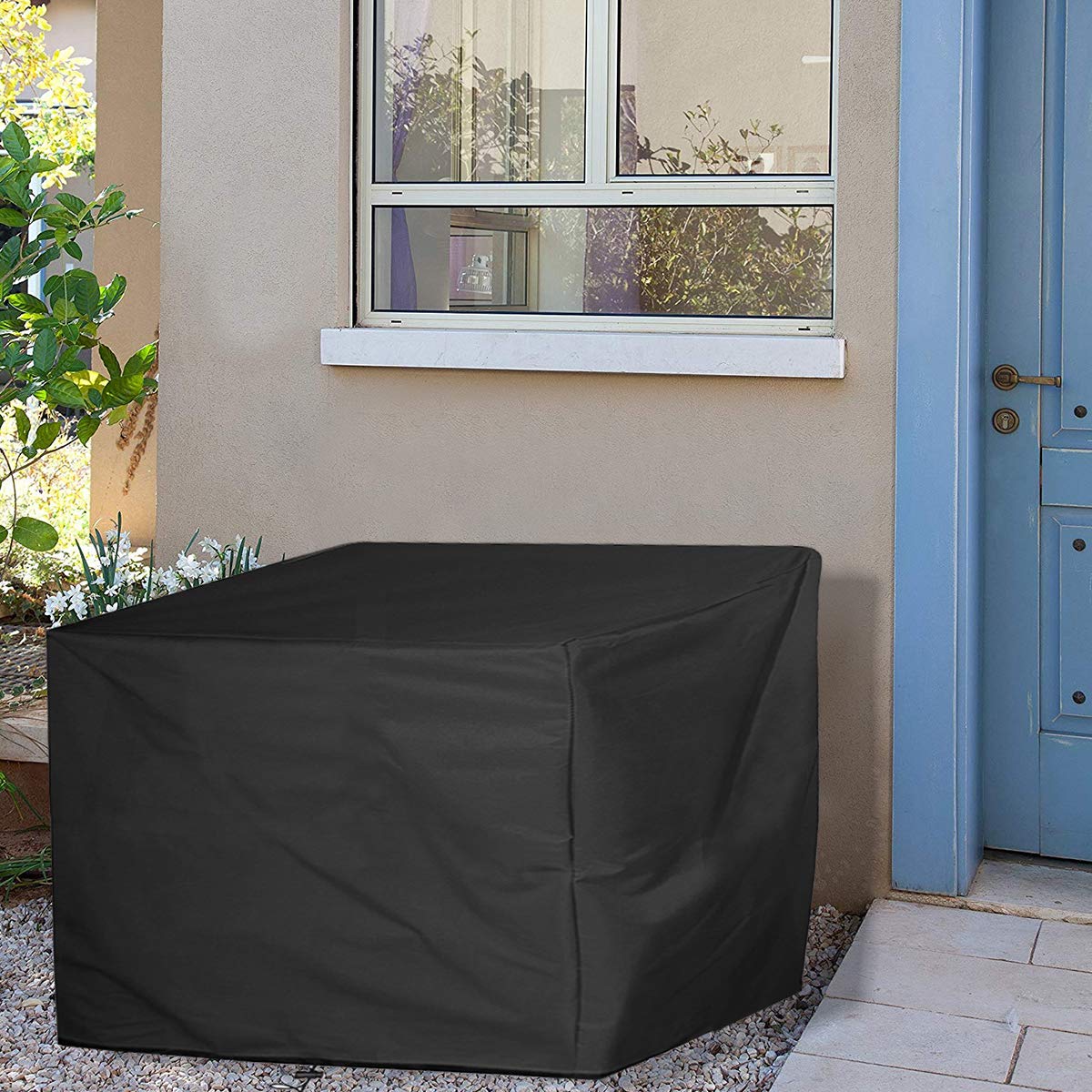 Ankier Garden Furniture Covers, Waterproof, Anti-UV, Heavy Duty 420D Oxford Fabric Rattan Furniture Cover for Cube Set, Patio, Outdoor (125x125x74cm) - Black 125cm