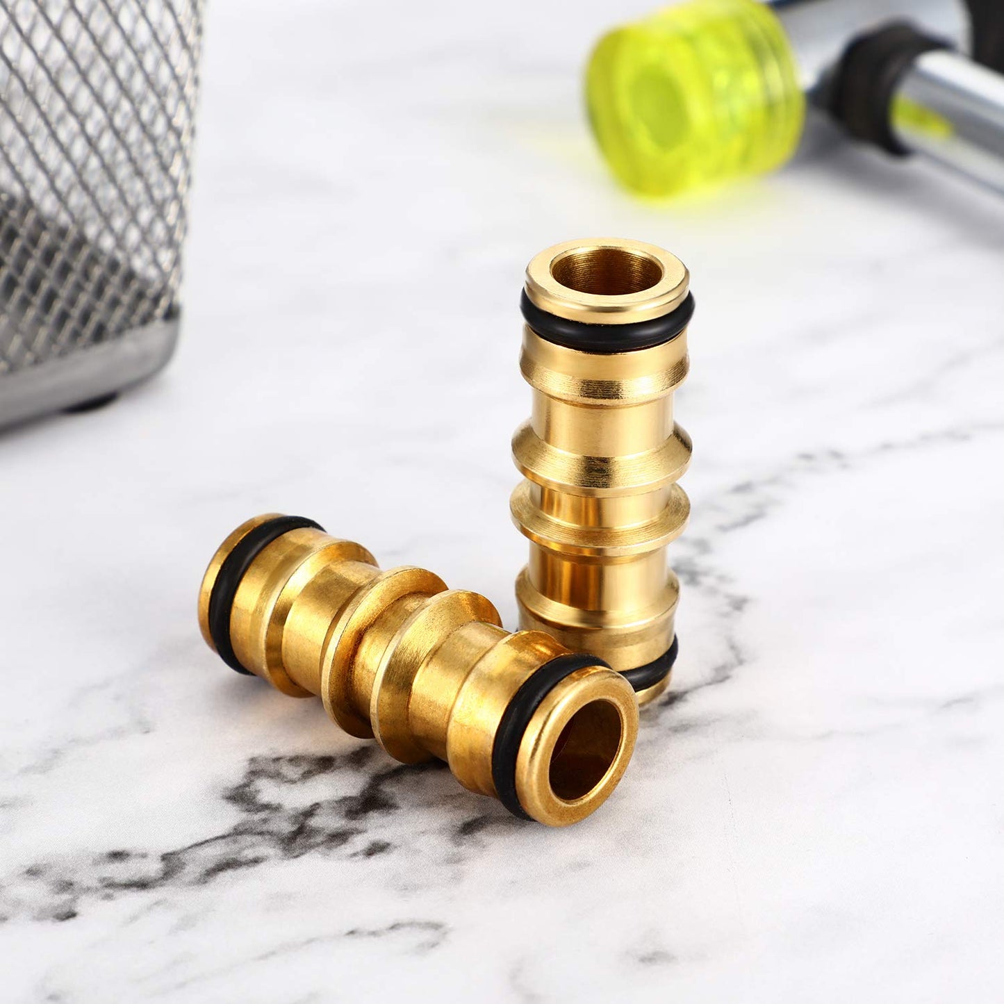 ZHANMAI 2 Pack Brass Garden Hose Connectors for Garden Hose Tap (Brass Double Male Connector)