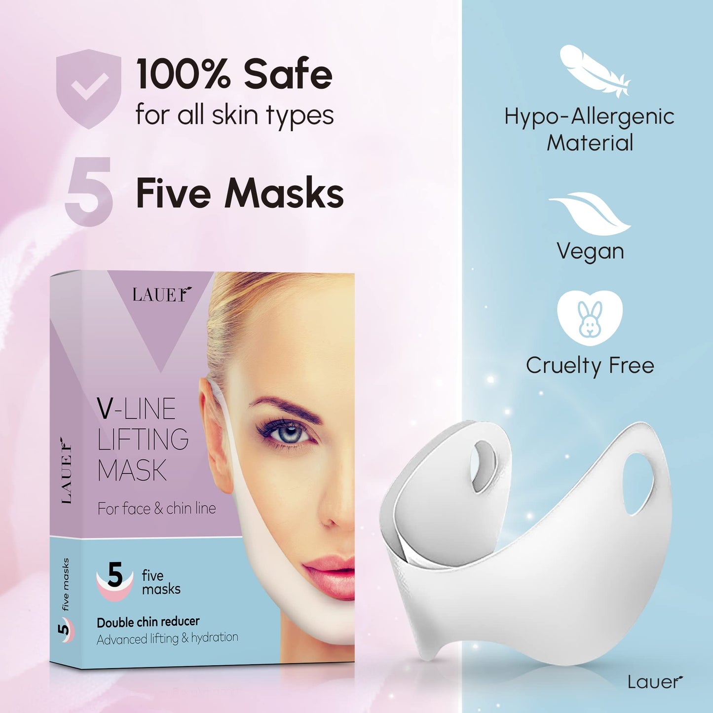 V Shaped Slimming Face Mask Double Chin Reducer V Line Lifting Mask Neck Lift Tape Face Slimmer Patch For Firming and Tightening Skin 1 count (Pack of 5)