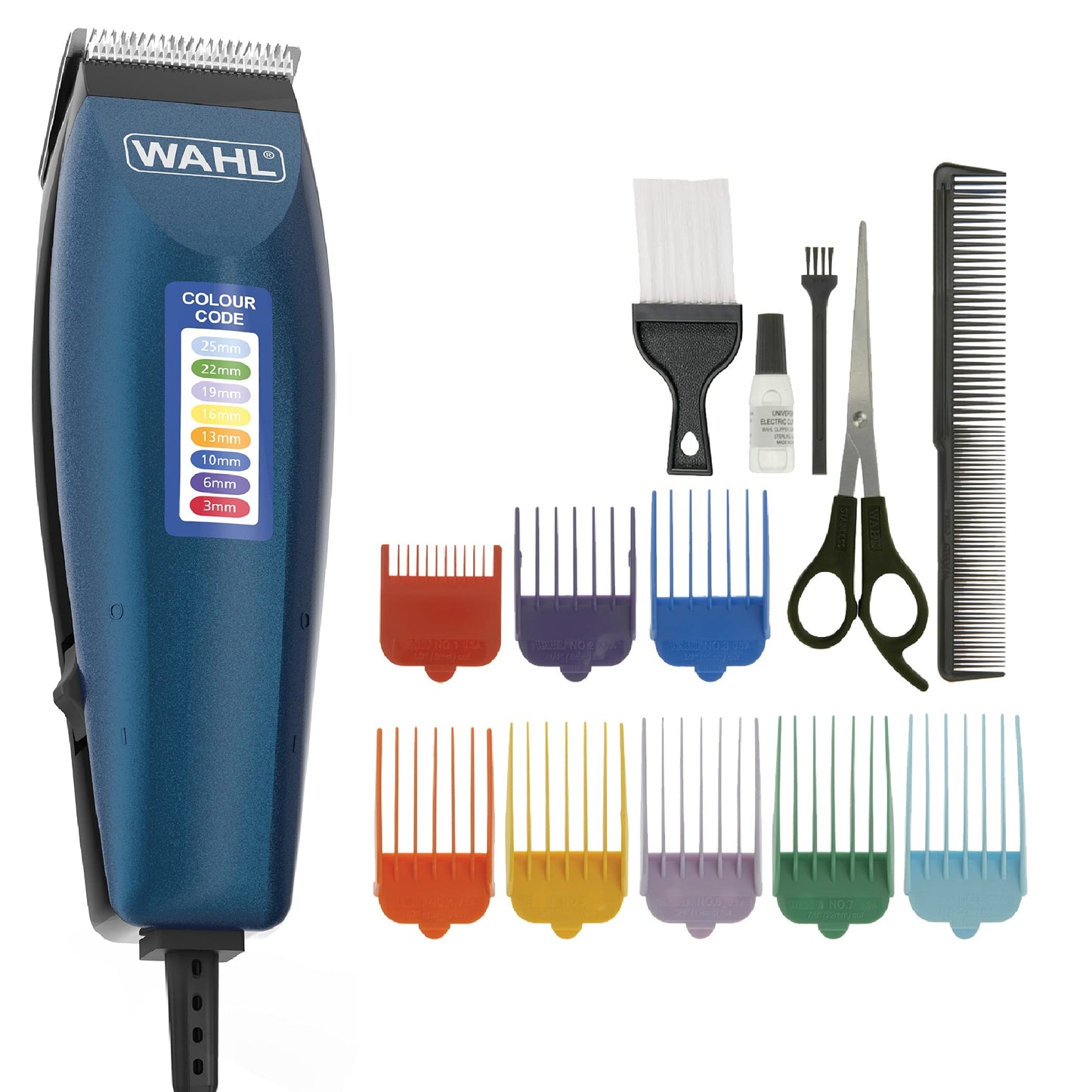 Wahl Colour Pro Corded Clipper, Head Shaver, Men's Hair Clippers, Colour Coded Guides, Family at Home Haircutting Blue Corded single