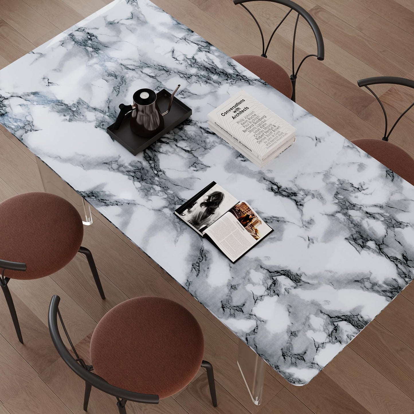 VEELIKE Marble Sticky Back Plastic Roll Vinyl Worktop Covering Marble Effect Wallpaper Waterproof Contact Paper White and Grey Vinyl Film for Table Fireplace Kitchen Countertop TV Unit 40cm x 900cm 6W x 40L cm