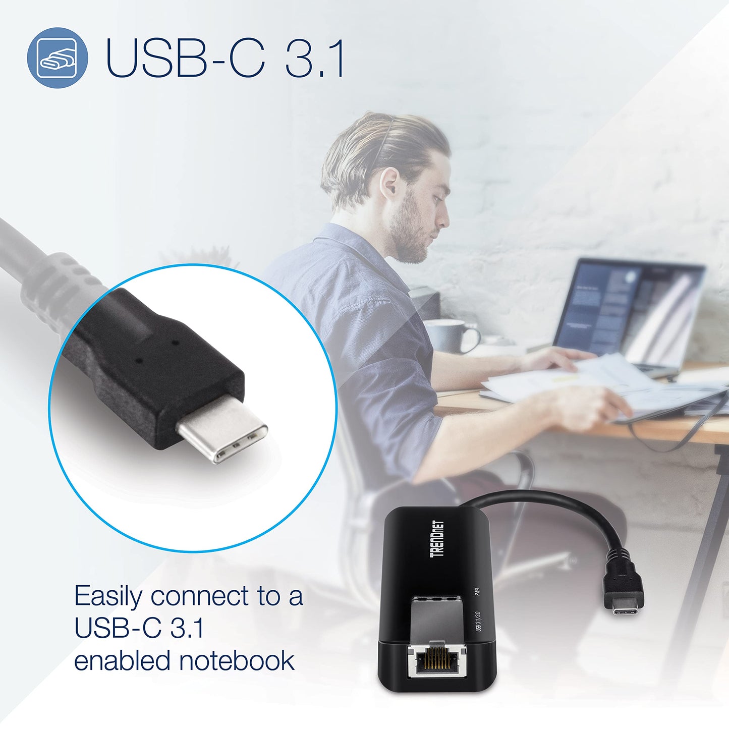 TRENDnet USB-C 3.1 to 5GBASE-T Ethernet Adapter, TUC-ET5G, 2.5GBASE-T RJ-45, Integrated 12.6 cm (4.9 Inch) USB Type C Cable, Compatible with Cat5e or Better Cabling, USB Powered, Windows 10, 8.1, 7