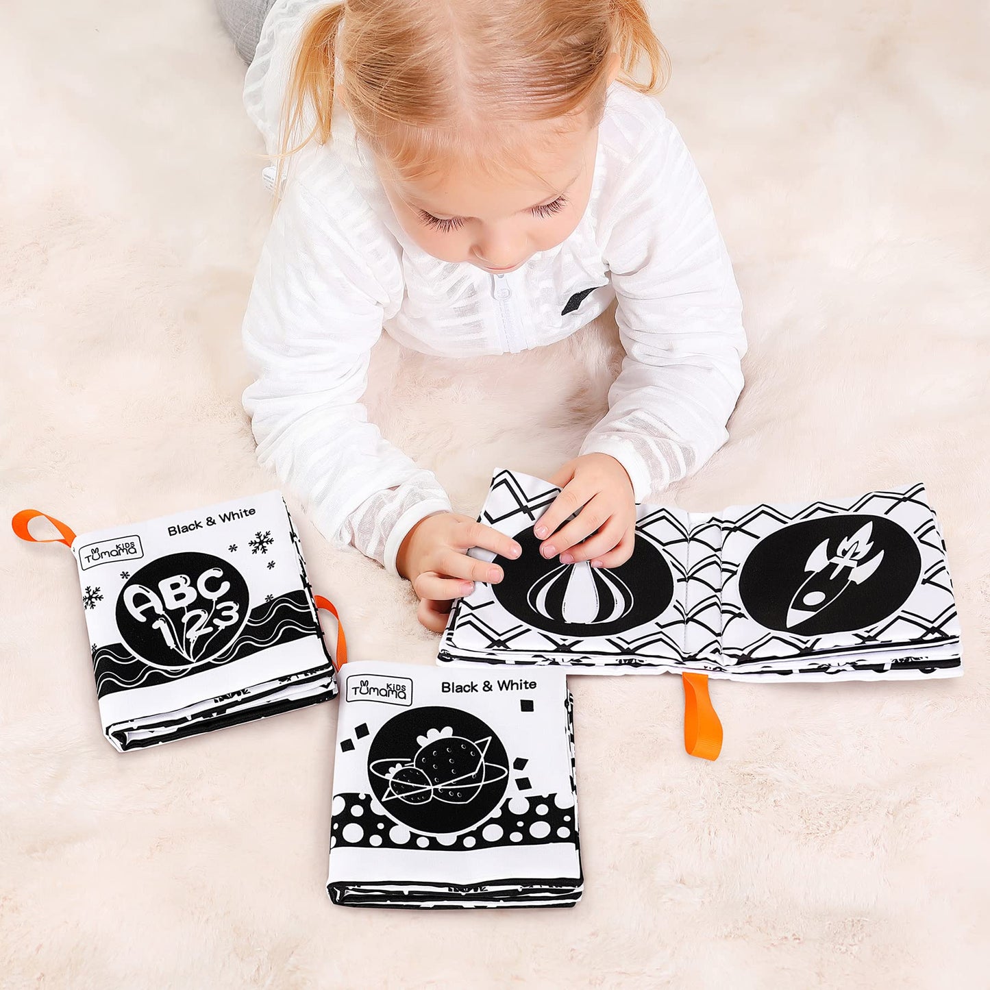 tumama Soft Cloth Books for Babies,My First Soft Books Early Development Soft Toys,Black and White Cloth Books with Animals,Fruit,Number,Shape,Letter Learning Toy for BabyToddler,Infants(3packs) 3packs