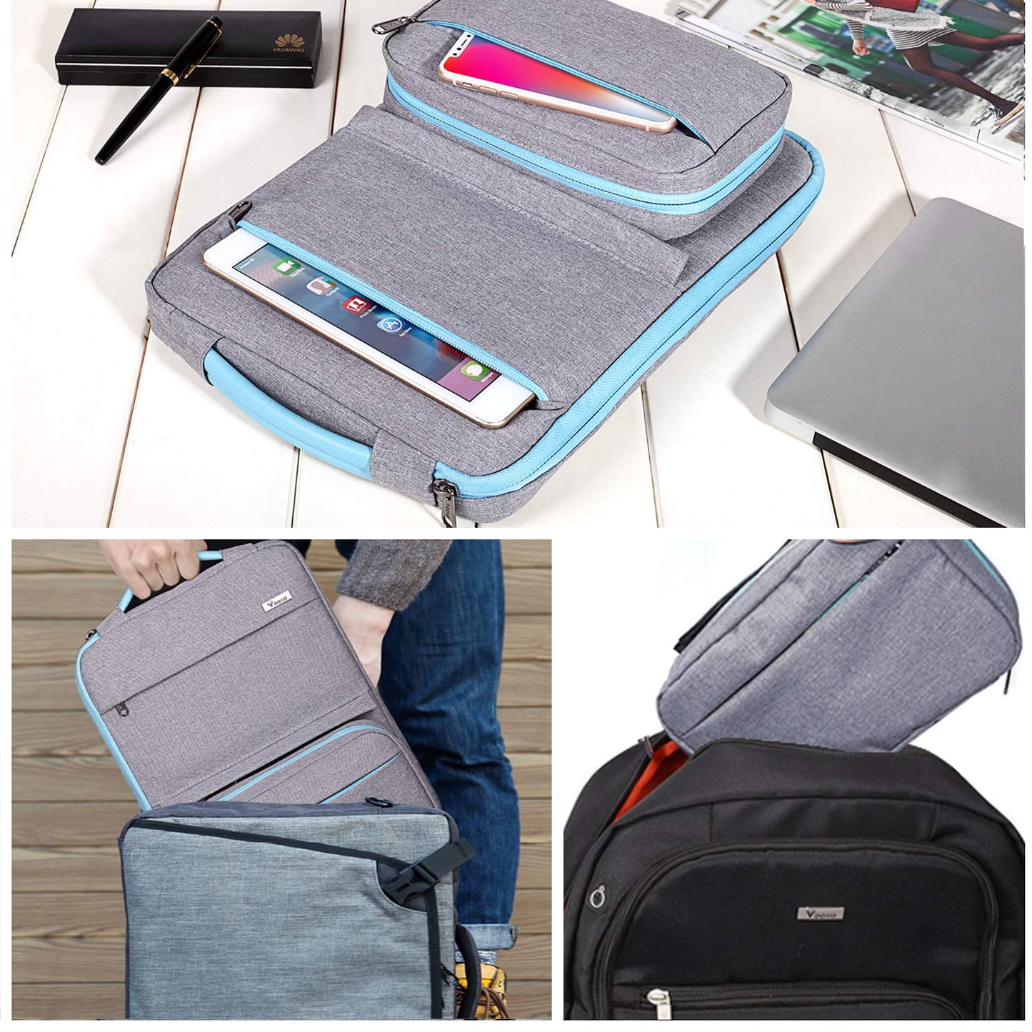 Voova Laptop Sleeve Case 13 13.3 14 Inch with Detachable Accessories Organiser Pouch,360° Protective Computer Bag Cover for MacBook Air 13 M1/M2 2020-2022,MacBook Pro 13/14,Chromebook 14,Light-grey 13-14 Inch(34x26x3cm) Light Grey