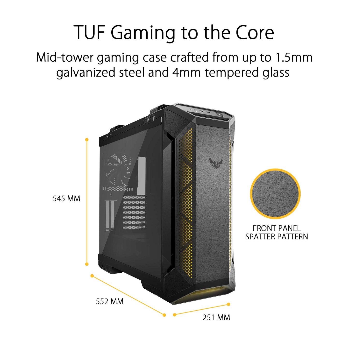 ASUS GT501 TUF EATX Form Factor Gaming Case, 3 x 120 mm Aura RGB Fans, Tempered Glass Side Panel, Metal Front Panel, USB 3.1, Front and Top Reserved Space for Radiators Black TUF Gaming GT501