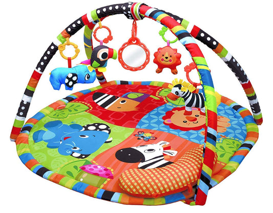 Animal Safari PlayMat, Play Gym Activity Play Mat & Gym for New Born Babies and Toddlers,Soft Toys,Fun Animals,Textures,Mirror, Discovery Carpet for Infants,New Born -Suitable from Birth