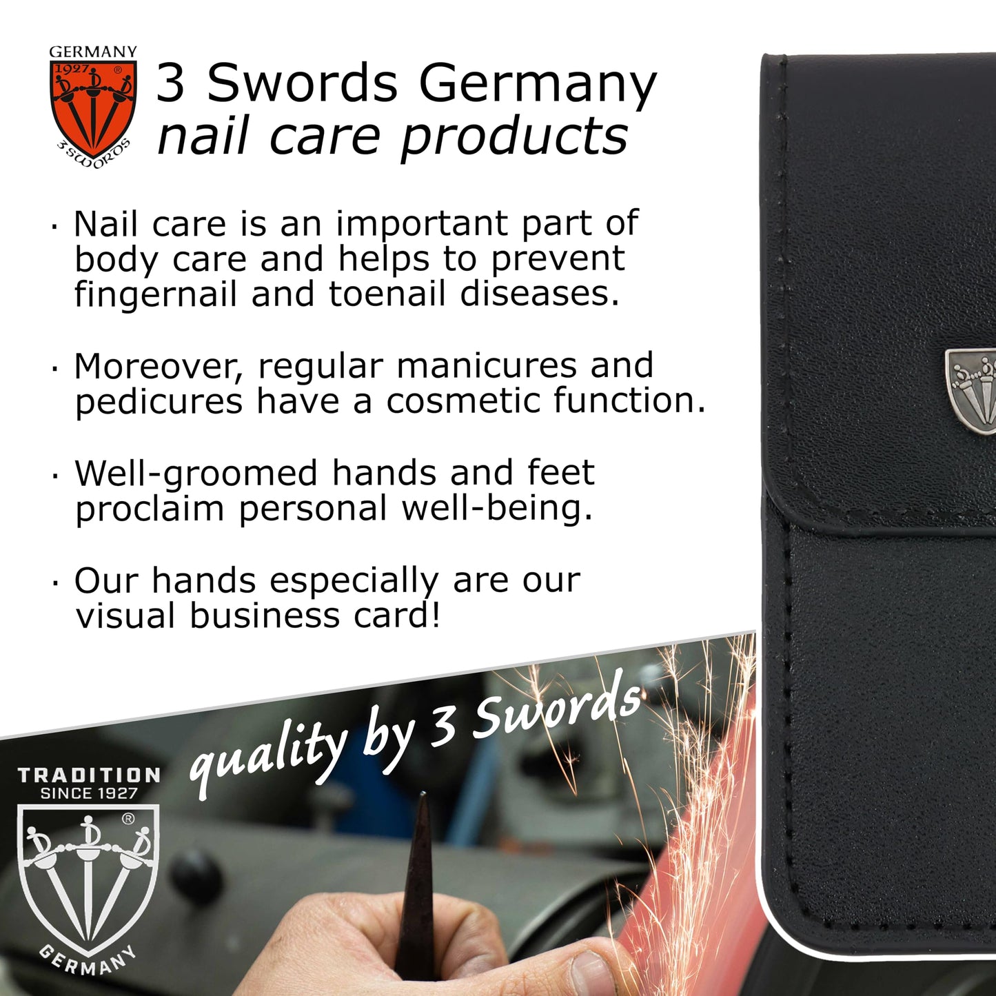 3 Swords Germany - Brand Quality 2 Piece Manicure Pedicure Grooming kit Set Finger & Toe Nail Clipper in Synthetic Leather case - Made by 3 Swords (6721) Silver