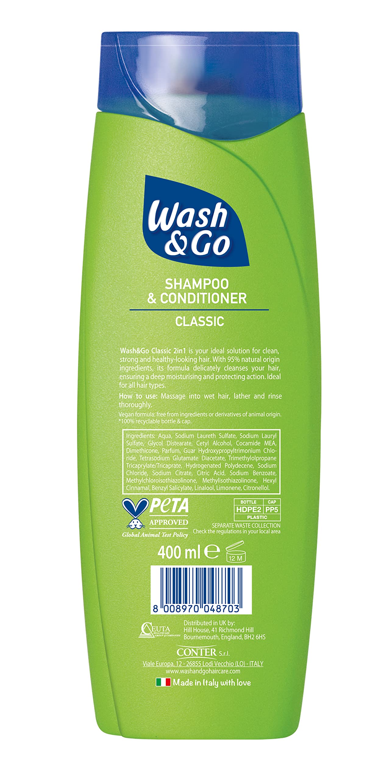 Wash & Go Classic 2 in 1 Shampoo & Conditioner, Men's Hair Shampoo, For All Hair Types, Bulk Pack x 6 bottles