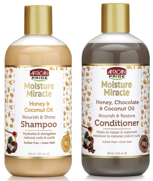 African Pride Moisture Miracle Shampoo and Conditioner, Honey, Chocolate & Coconut Oil Set, 12 Oz