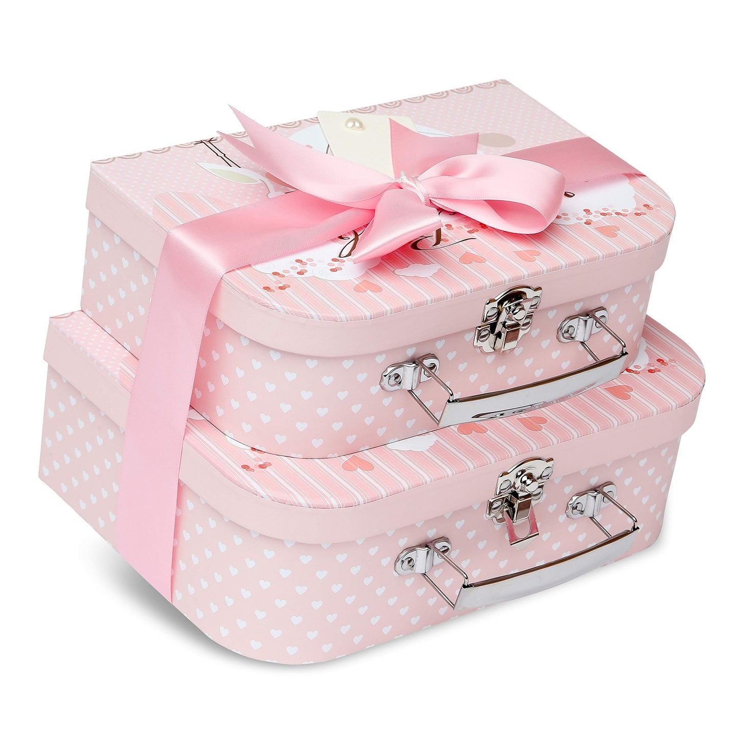 Baby Box Shop Gift Box for Baby - 2 Keepsake Boxes Empty for DIY Baby Gift Set Ready to Fill Meduim & Mini Suitcase Gift Box Set for New Baby Gifts, Baby Girl Gift Box, Baby Keepsake Box, Baby Gifts PINK