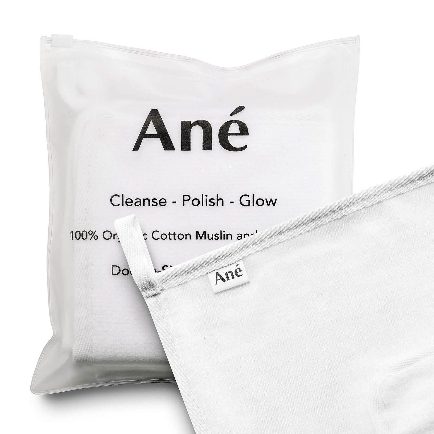 Ané 3 Double Sided Organic Cotton Muslin and Microfibre Cleansing and Exfoliating Flannel Face Cloth for Cleansing, Makeup Remover and Gentle Face Exfoliation