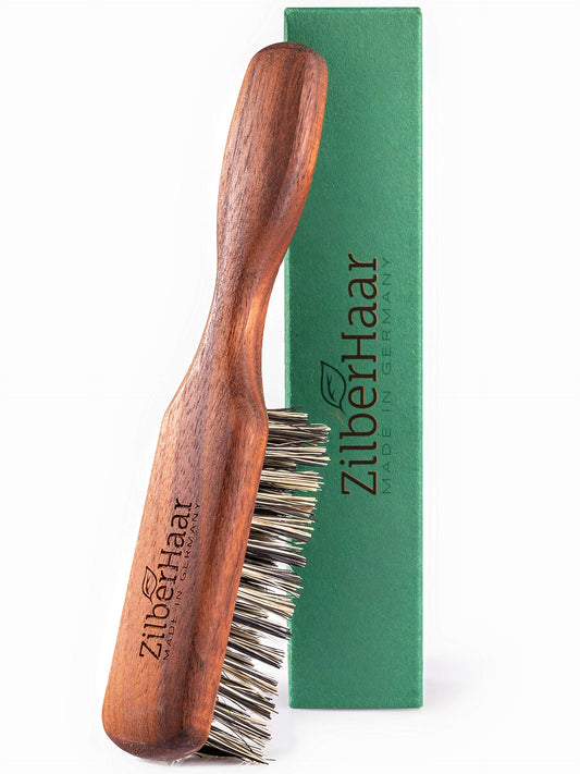 ZilberHaar - Regular Vegan Beard Brush - Stiff Natural Bristles, Mexican Tampico Fiber and Oiled Walnut Wood - Animal-Free Beard Grooming Brush for Men - Made in Germany