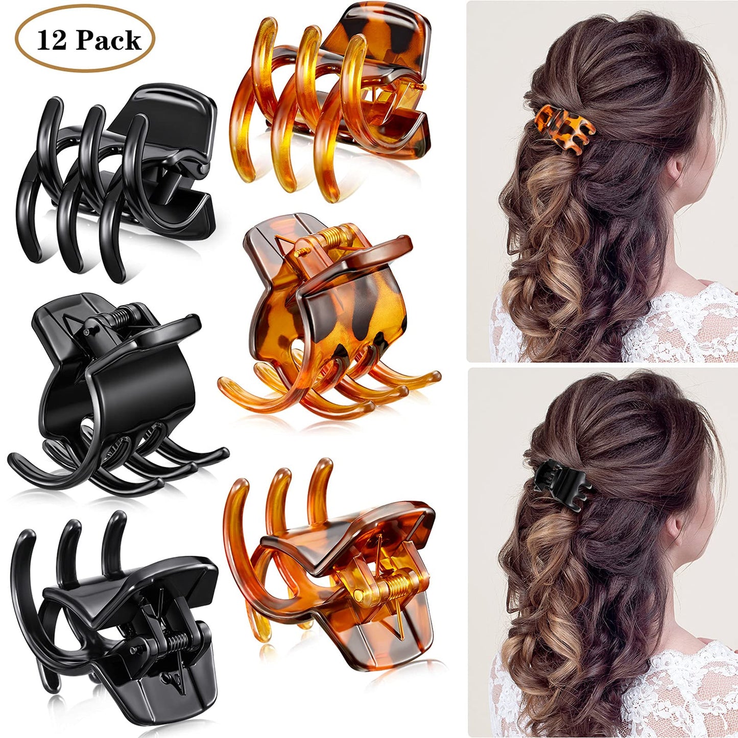 12 Pieces Hair Claw Clips Medium Size Hair Claws 1.3 Inch Hair Jaw Clip Claw Clip Grip for Women Girls Thick or Medium Hair (Black and Brown)